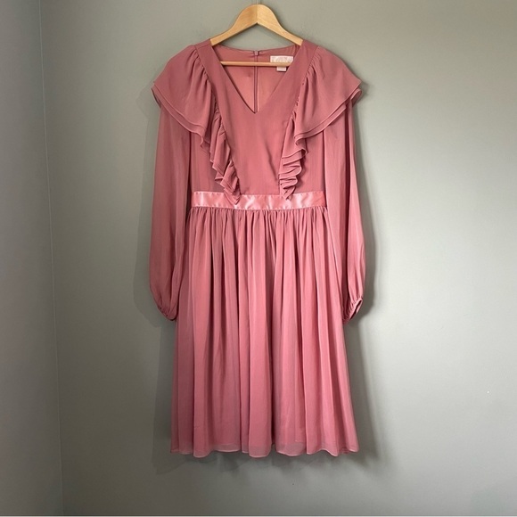 💕🌷👛💖 RACHEL PARCELL long sleeve ruffle twirl dress pink size small Barbie - Picture 6 of 14